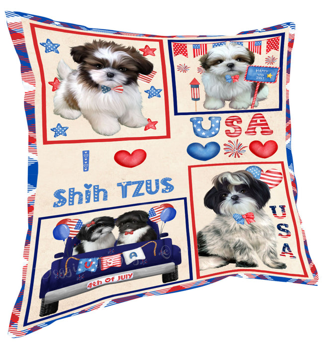4th of July Independence Day I Love USA Shih Tzu Dogs Pillow with Top Quality High-Resolution Images - Ultra Soft Pet Pillows for Sleeping - Reversible & Comfort - Ideal Gift for Dog Lover - Cushion for Sofa Couch Bed - 100% Polyester