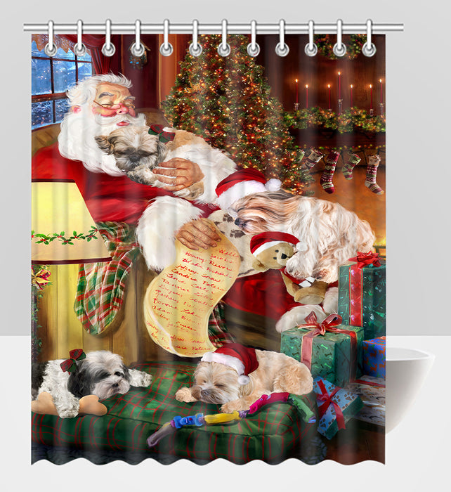 Santa Sleeping with Shih Tzu Dogs Shower Curtain