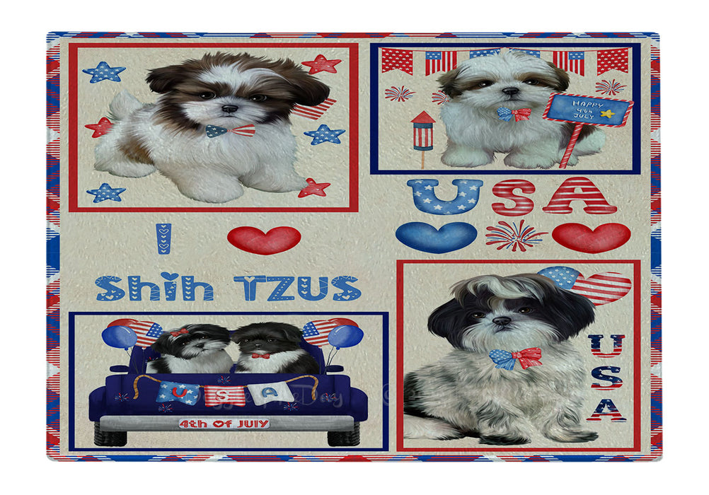 4th of July Independence Day I Love USA Shih Tzu Dogs Cutting Board - For Kitchen - Scratch & Stain Resistant - Designed To Stay In Place - Easy To Clean By Hand - Perfect for Chopping Meats, Vegetables