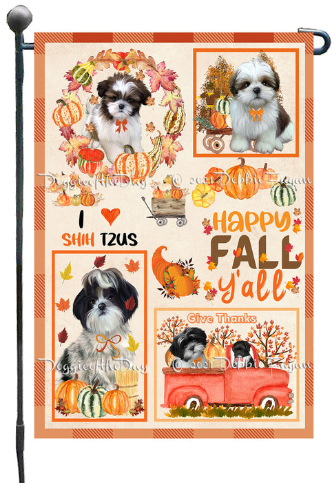 Happy Fall Y'all Pumpkin Shih Tzu Dogs Garden Flags- Outdoor Double Sided Garden Yard Porch Lawn Spring Decorative Vertical Home Flags 12 1/2"w x 18"h