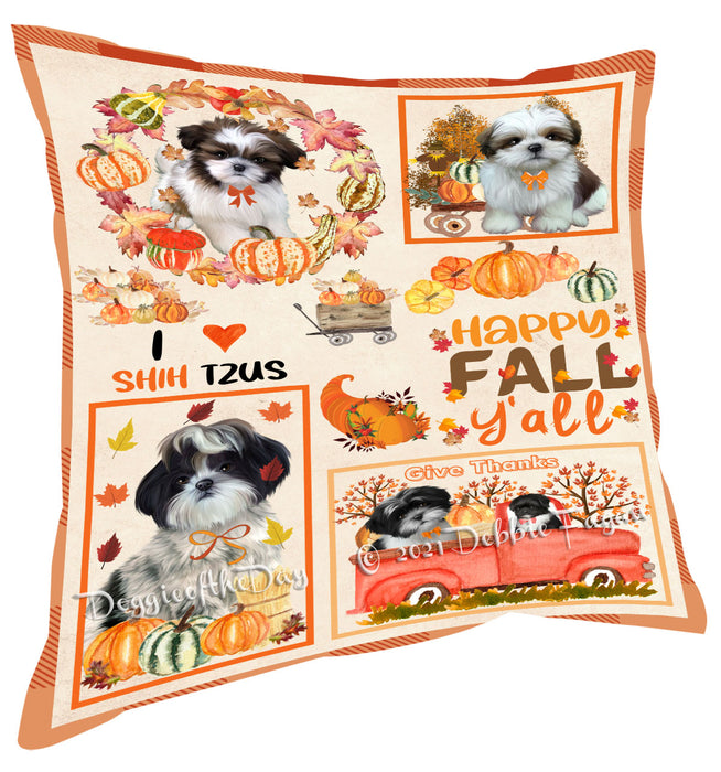 Happy Fall Y'all Pumpkin Shih Tzu Dogs Pillow with Top Quality High-Resolution Images - Ultra Soft Pet Pillows for Sleeping - Reversible & Comfort - Ideal Gift for Dog Lover - Cushion for Sofa Couch Bed - 100% Polyester