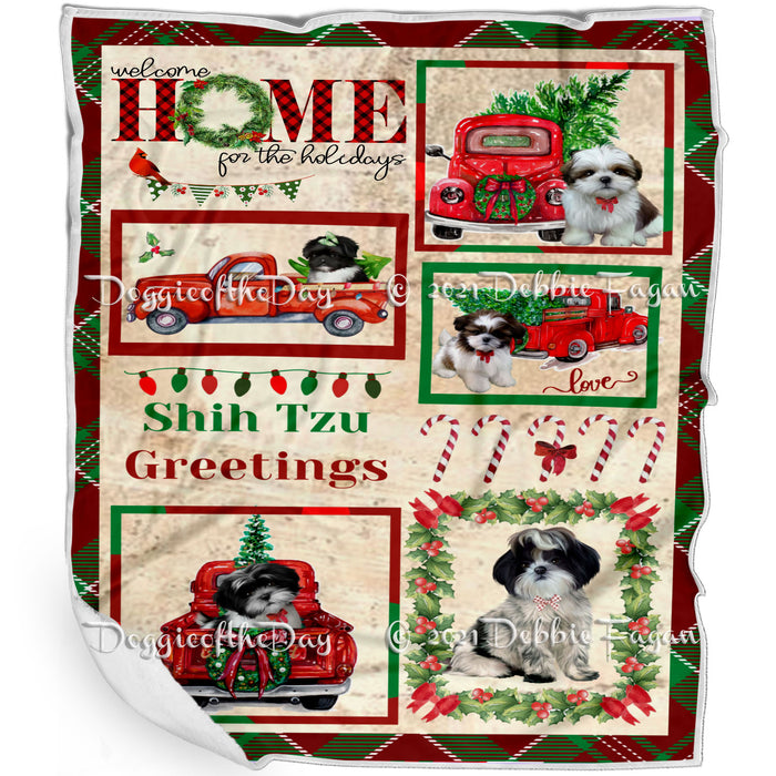 Welcome Home for Christmas Holidays Shih Tzu Dogs Blanket BLNKT72171