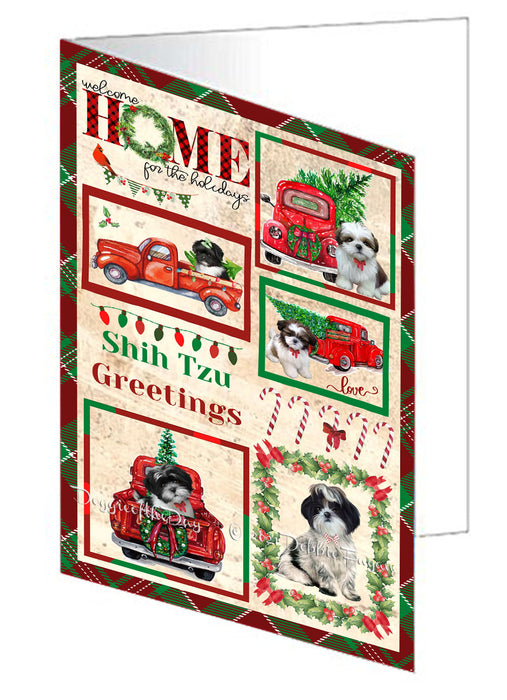 Welcome Home for Christmas Holidays Shih Tzu Dogs Handmade Artwork Assorted Pets Greeting Cards and Note Cards with Envelopes for All Occasions and Holiday Seasons GCD76292