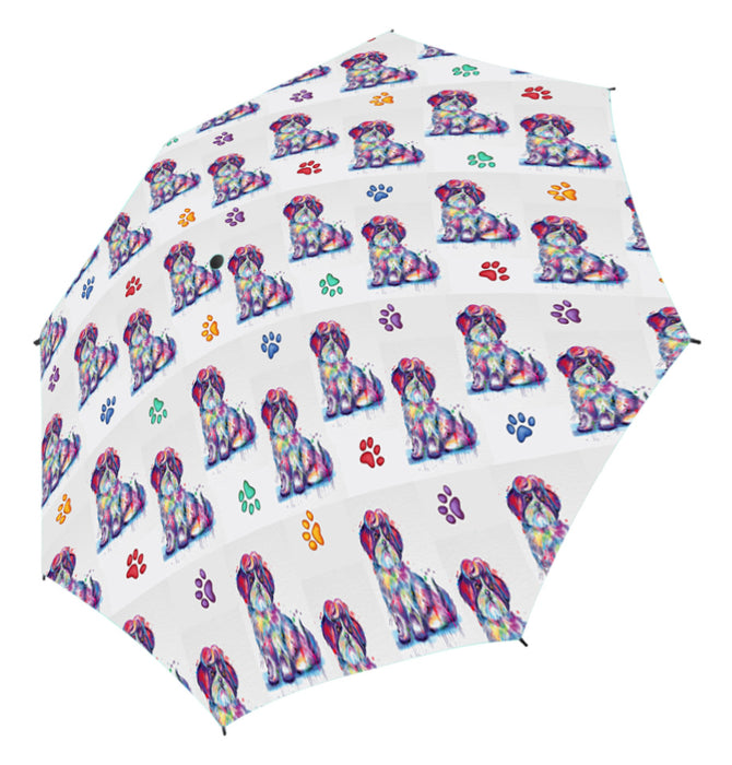 Watercolor Mini Shih Tzu DogsSemi-Automatic Foldable Umbrella