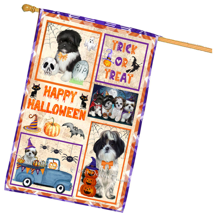 Happy Halloween Trick or Treat Shih Tzu Dogs House Flag Outdoor Decorative Double Sided Pet Portrait Weather Resistant Premium Quality Animal Printed Home Decorative Flags 100% Polyester