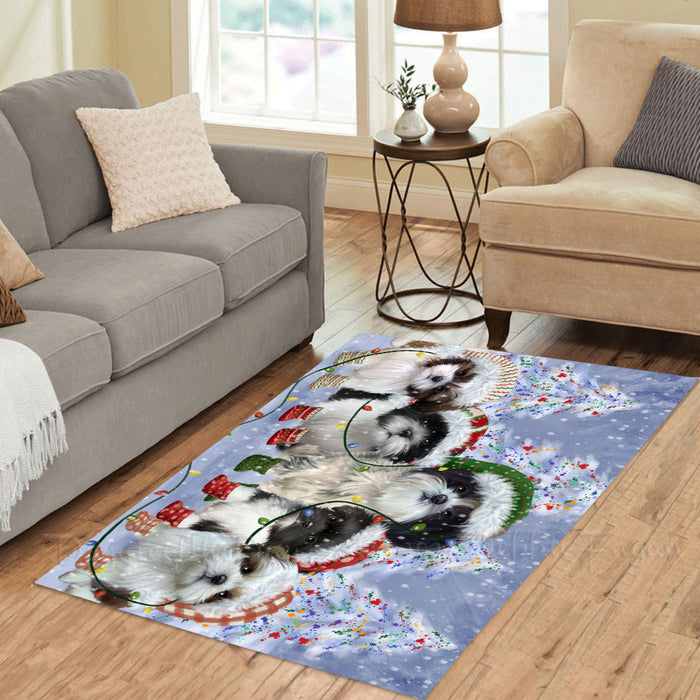 Christmas Lights and Shih Tzu Dogs Area Rug - Ultra Soft Cute Pet Printed Unique Style Floor Living Room Carpet Decorative Rug for Indoor Gift for Pet Lovers