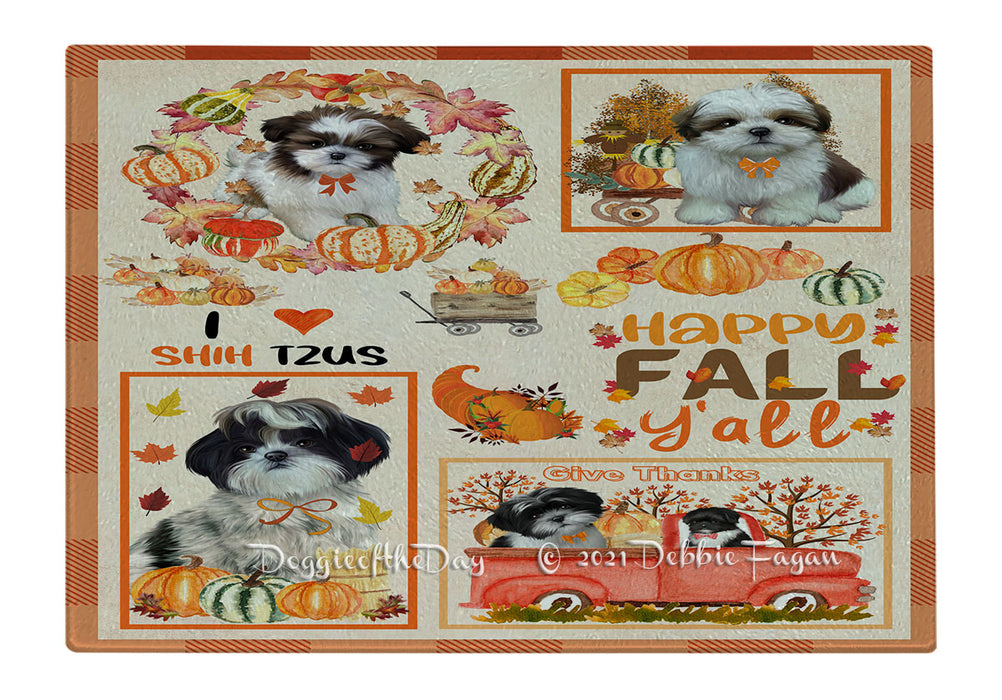 Happy Fall Y'all Pumpkin Shih Tzu Dogs Cutting Board - Easy Grip Non-Slip Dishwasher Safe Chopping Board Vegetables C80002