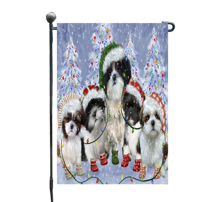 Christmas Lights and Shih Tzu Dogs Garden Flags- Outdoor Double Sided Garden Yard Porch Lawn Spring Decorative Vertical Home Flags 12 1/2"w x 18"h