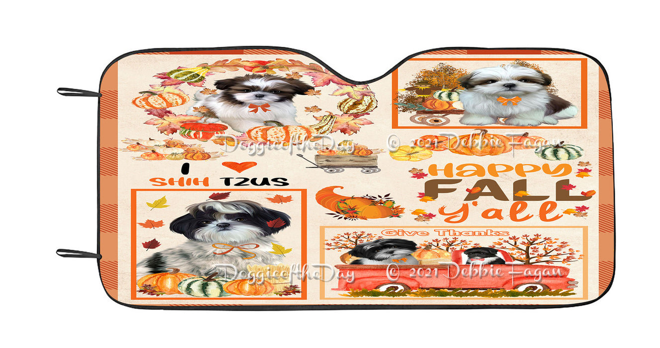 Happy Fall Y'all Pumpkin Shih Tzu Dogs Car Sun Shade Cover Curtain