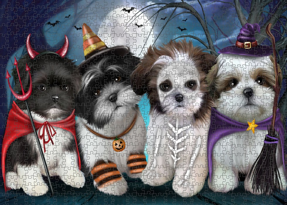 Happy Halloween Trick or Treat Shih Tzu Dogs Portrait Jigsaw Puzzle for Adults Animal Interlocking Puzzle Game Unique Gift for Dog Lover's with Metal Tin Box