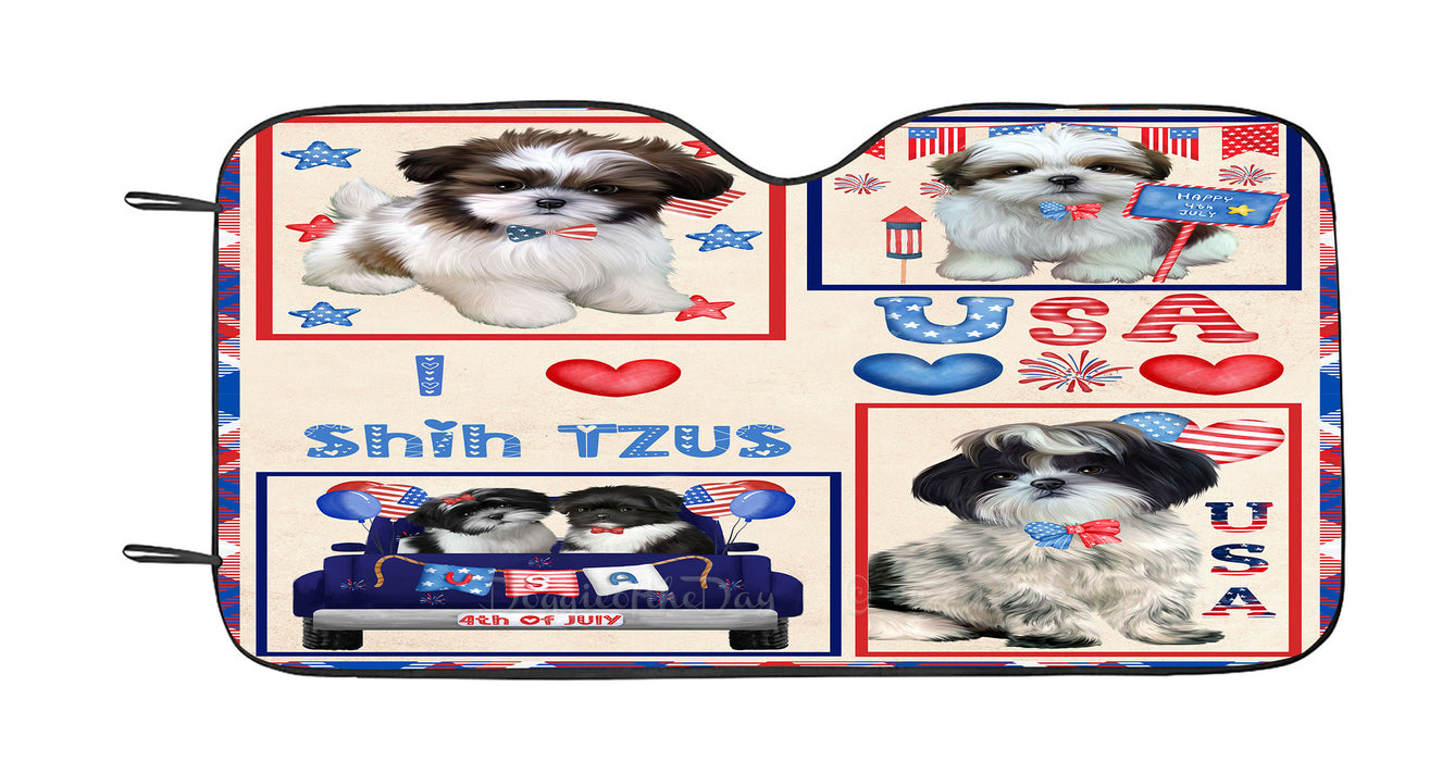 4th of July Independence Day I Love USA Shih Tzu Dogs Car Sun Shade Cover Curtain