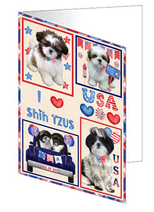 4th of July Independence Day I Love USA Shih Tzu Dogs Handmade Artwork Assorted Pets Greeting Cards and Note Cards with Envelopes for All Occasions and Holiday Seasons
