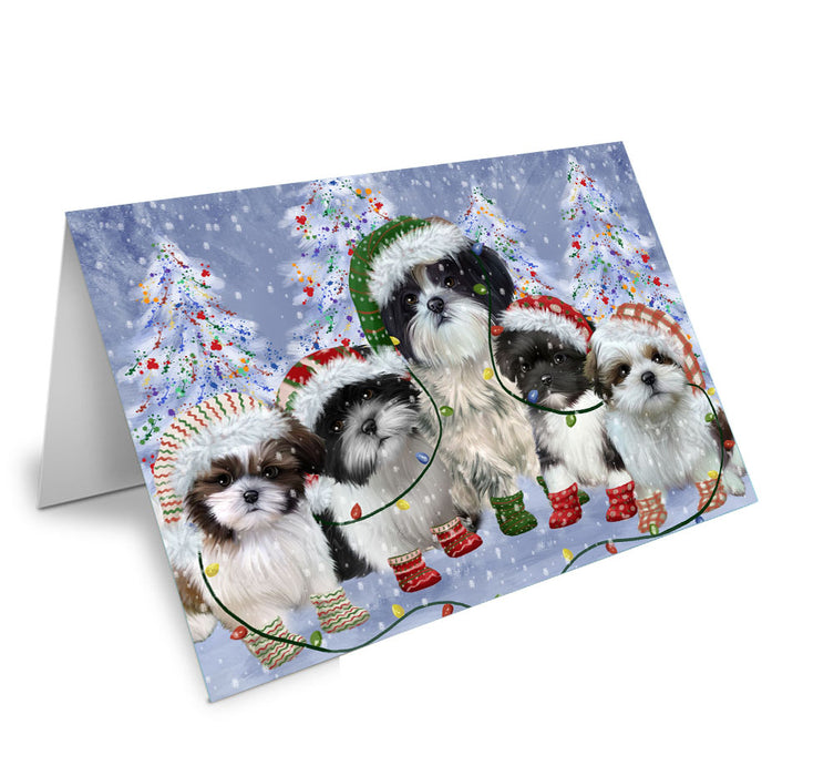 Christmas Lights and Shih Tzu Dogs Handmade Artwork Assorted Pets Greeting Cards and Note Cards with Envelopes for All Occasions and Holiday Seasons