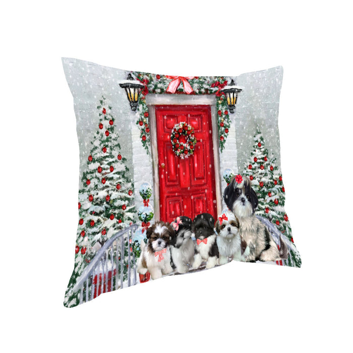 Christmas Holiday Welcome Shih Tzu Dogs Pillow with Top Quality High-Resolution Images - Ultra Soft Pet Pillows for Sleeping - Reversible & Comfort - Ideal Gift for Dog Lover - Cushion for Sofa Couch Bed - 100% Polyester