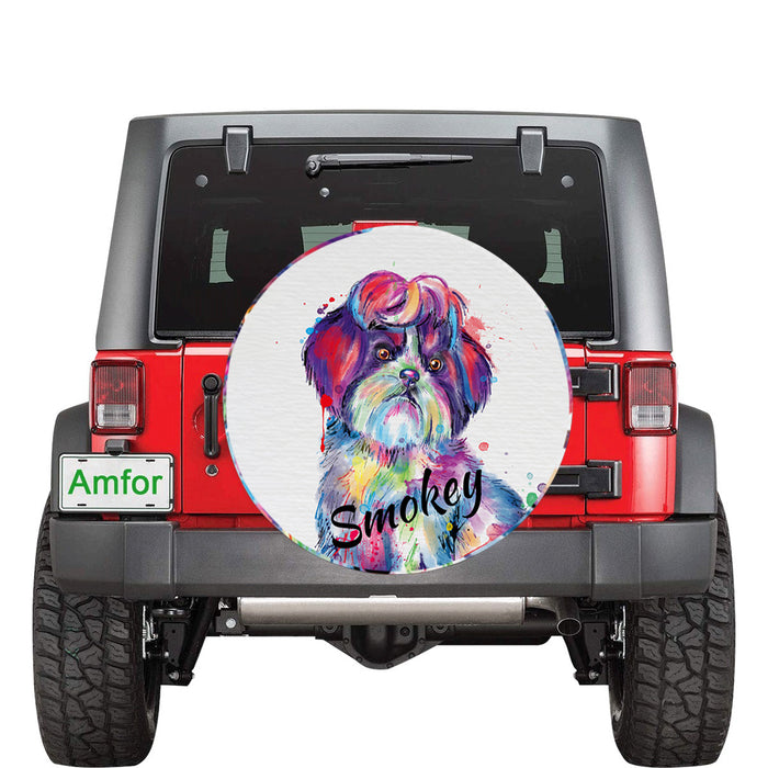 Custom Pet Name Personalized Watercolor Shih Tzu Dog Car Tire Cover