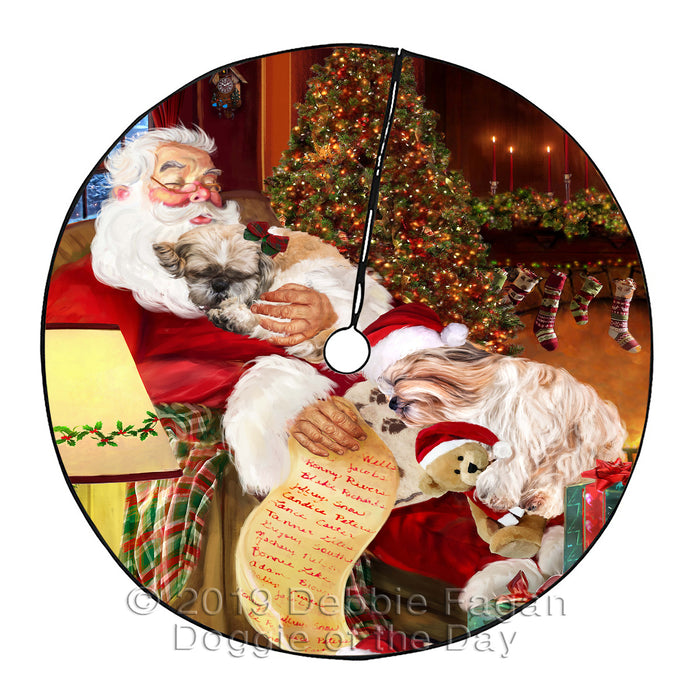 Santa Sleeping with Shih Tzu Dogs Christmas Tree Skirt