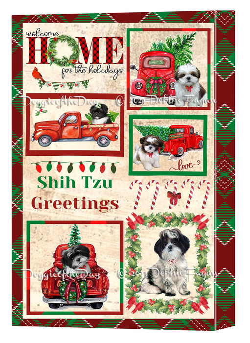 Welcome Home for Christmas Holidays Shih Tzu Dogs Canvas Wall Art Decor - Premium Quality Canvas Wall Art for Living Room Bedroom Home Office Decor Ready to Hang CVS149894
