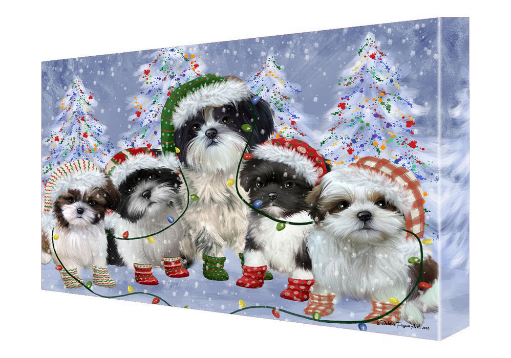 Christmas Lights and Shih Tzu Dogs Canvas Wall Art - Premium Quality Ready to Hang Room Decor Wall Art Canvas - Unique Animal Printed Digital Painting for Decoration
