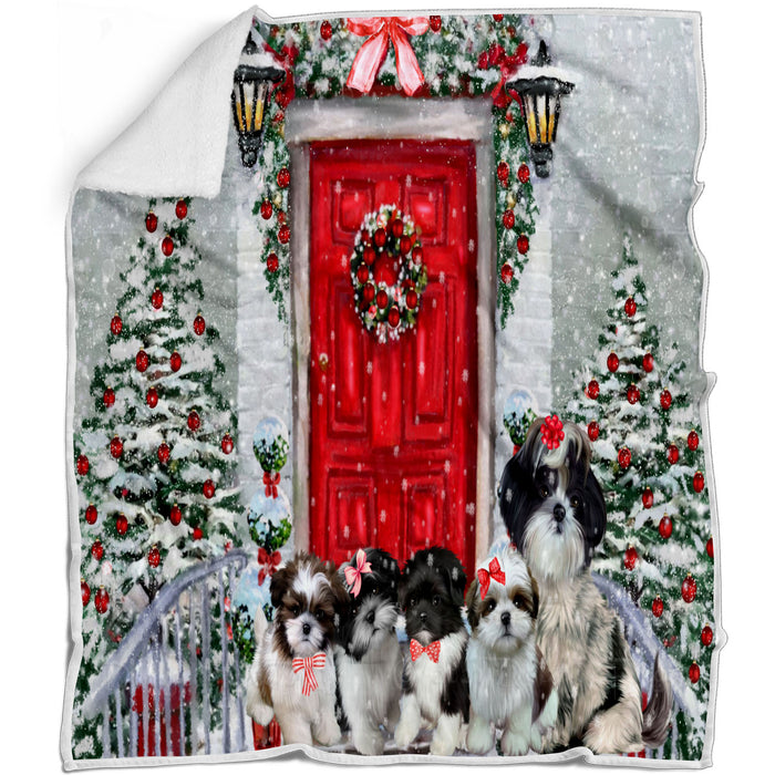Christmas Holiday Welcome Shih Tzu Dogs Blanket - Lightweight Soft Cozy and Durable Bed Blanket - Animal Theme Fuzzy Blanket for Sofa Couch