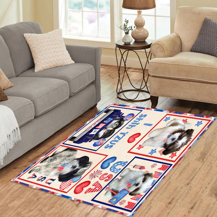 4th of July Independence Day I Love USA Shih Tzu Dogs Area Rug - Ultra Soft Cute Pet Printed Unique Style Floor Living Room Carpet Decorative Rug for Indoor Gift for Pet Lovers