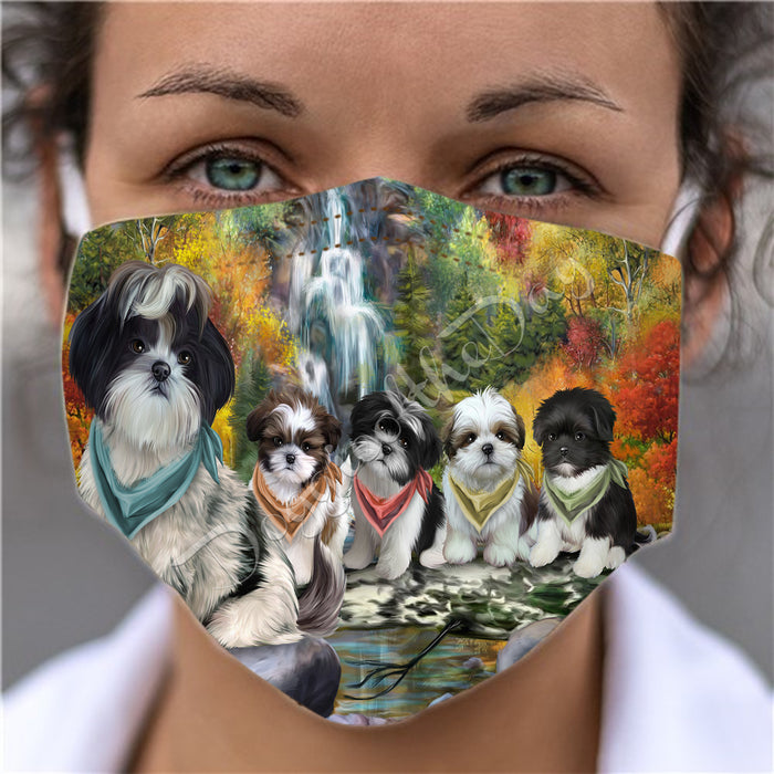 Scenic Waterfall Shih Tzu Dogs Face Mask FM49340