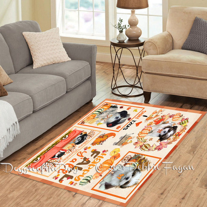 Happy Fall Y'all Pumpkin Shih Tzu Dogs Polyester Living Room Carpet Area Rug ARUG67125