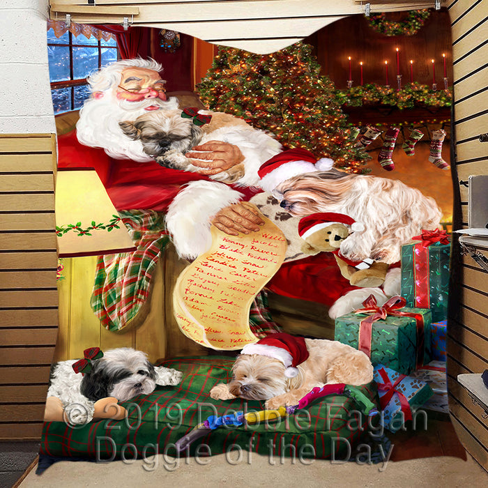 Santa Sleeping with Shih Tzu Dogs Quilt