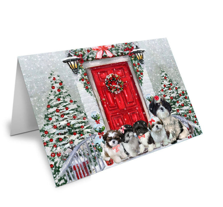 Christmas Holiday Welcome Shih Tzu Dog Handmade Artwork Assorted Pets Greeting Cards and Note Cards with Envelopes for All Occasions and Holiday Seasons