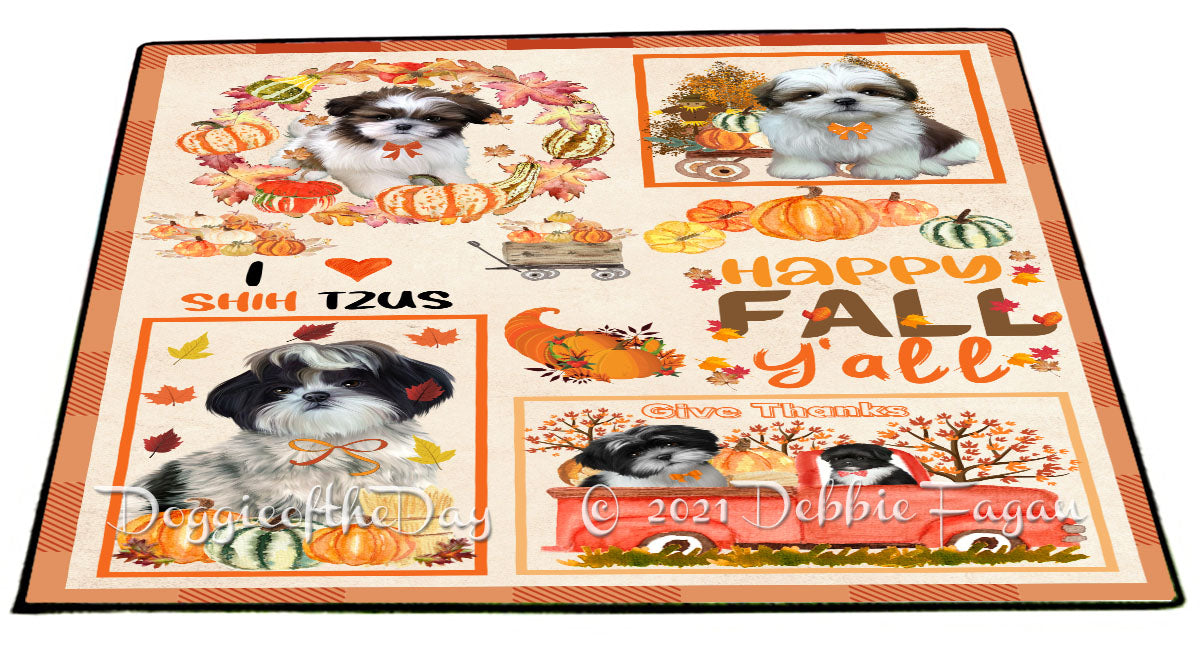 Happy Fall Y'all Pumpkin Shih Tzu Dogs Indoor/Outdoor Welcome Floormat - Premium Quality Washable Anti-Slip Doormat Rug FLMS58753