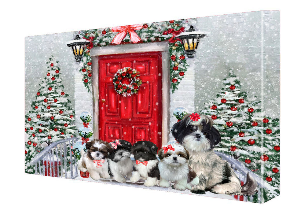 Christmas Holiday Welcome Shih Tzu Dogs Canvas Wall Art - Premium Quality Ready to Hang Room Decor Wall Art Canvas - Unique Animal Printed Digital Painting for Decoration