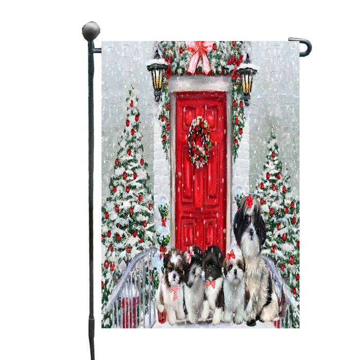 Christmas Holiday Welcome Shih Tzu Dogs Garden Flags- Outdoor Double Sided Garden Yard Porch Lawn Spring Decorative Vertical Home Flags 12 1/2"w x 18"h