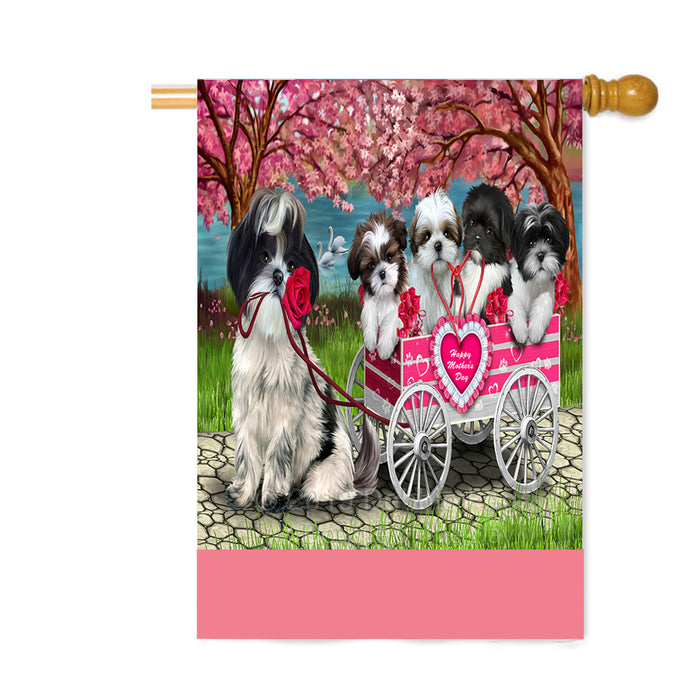 Personalized I Love Shih Tzu Dogs in a Cart Custom House Flag FLG-DOTD-A62243