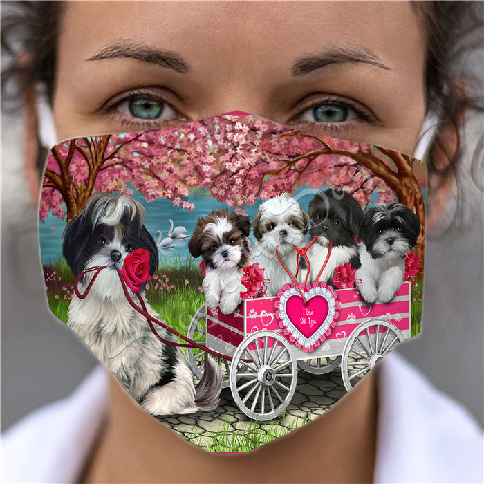 I Love Shih Tzu Dogs in a Cart Face Mask FM48183
