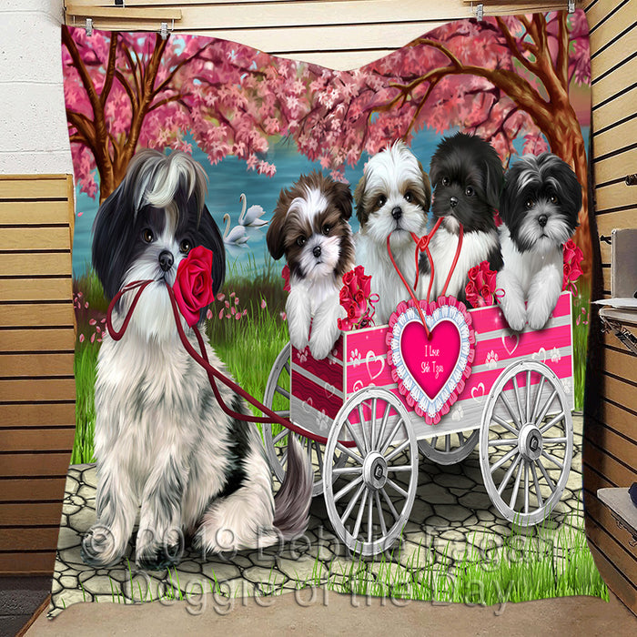 I Love Shih Tzu Dogs in a Cart Quilt