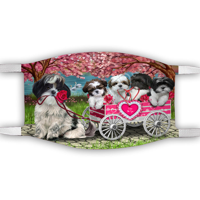 I Love Shih Tzu Dogs in a Cart Face Mask FM48183