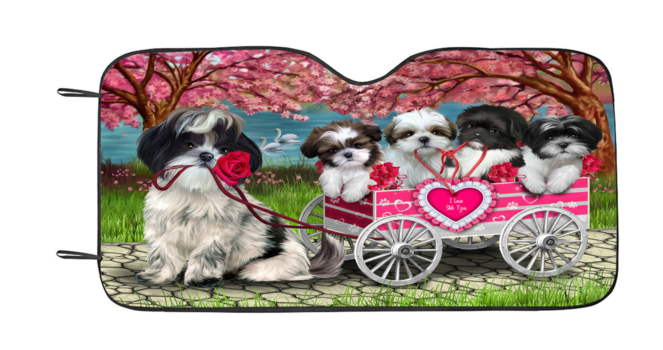 I Love Shih Tzu Dogs in a Cart Car Sun Shade