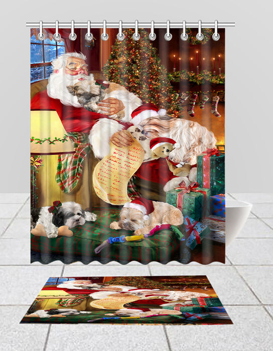 Santa Sleeping with Shih Tzu Dogs  Bath Mat and Shower Curtain Combo
