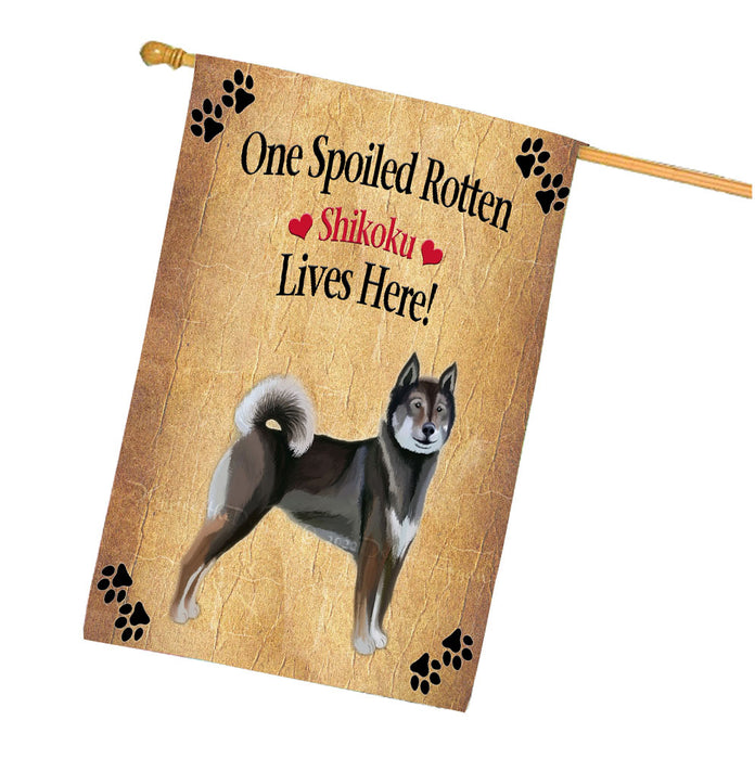 Spoiled Rotten Shikoku Dog House Flag Outdoor Decorative Double Sided Pet Portrait Weather Resistant Premium Quality Animal Printed Home Decorative Flags 100% Polyester FLG68502