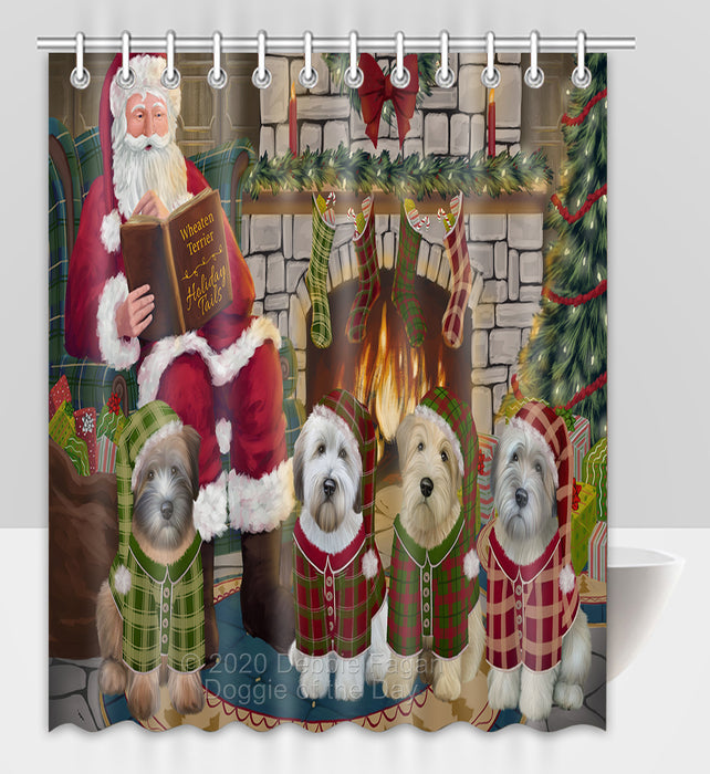 Christmas Cozy Holiday Fire Tails Wheaten Terrier Dogs Shower Curtain