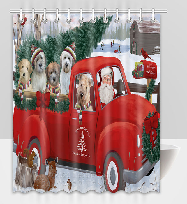 Christmas Santa Express Delivery Red Truck Wheaten Terrier Dogs Shower Curtain