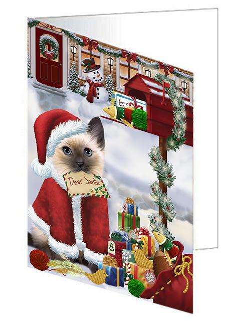 Siamese Cat Dear Santa Letter Christmas Holiday Mailbox Handmade Artwork Assorted Pets Greeting Cards and Note Cards with Envelopes for All Occasions and Holiday Seasons GCD64685