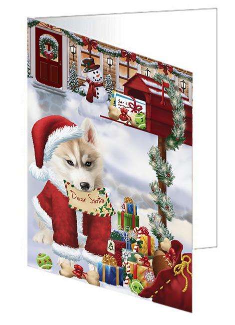 Siberian Husky Dog Dear Santa Letter Christmas Holiday Mailbox Handmade Artwork Assorted Pets Greeting Cards and Note Cards with Envelopes for All Occasions and Holiday Seasons GCD65825