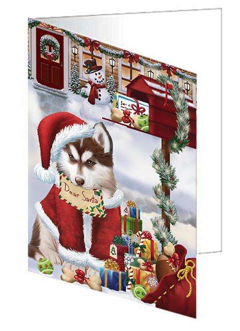 Siberian Husky Dog Dear Santa Letter Christmas Holiday Mailbox Handmade Artwork Assorted Pets Greeting Cards and Note Cards with Envelopes for All Occasions and Holiday Seasons GCD65828