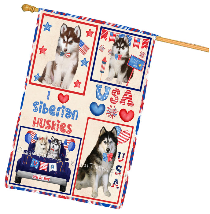 4th of July Independence Day I Love USA Siberian Husky Dogs House flag FLG66999