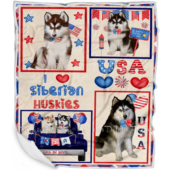 4th of July Independence Day I Love USA Siberian Husky Dogs Blanket BLNKT143546