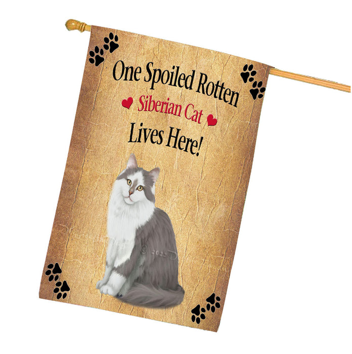 Spoiled Rotten Siberian Cat House Flag Outdoor Decorative Double Sided Pet Portrait Weather Resistant Premium Quality Animal Printed Home Decorative Flags 100% Polyester FLG68505