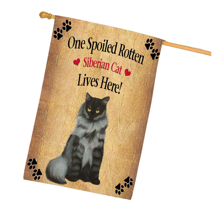 Spoiled Rotten Siberian Cat House Flag Outdoor Decorative Double Sided Pet Portrait Weather Resistant Premium Quality Animal Printed Home Decorative Flags 100% Polyester FLG68506