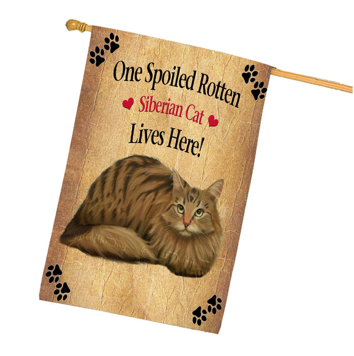 Spoiled Rotten Siberian Cat House Flag Outdoor Decorative Double Sided Pet Portrait Weather Resistant Premium Quality Animal Printed Home Decorative Flags 100% Polyester FLG68507