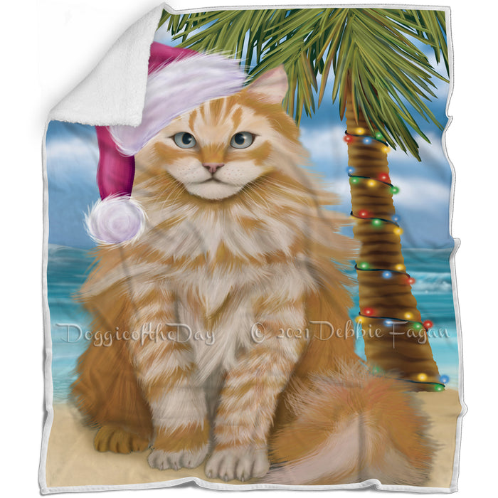 Summertime Happy Holidays Christmas Siberian Cat on Tropical Island Beach Blanket D141
