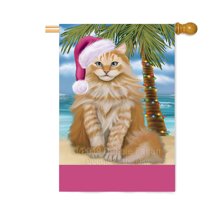 Personalized Summertime Happy Holidays Christmas Siberian Cat on Tropical Island Beach Custom House Flag FLG-DOTD-A60599